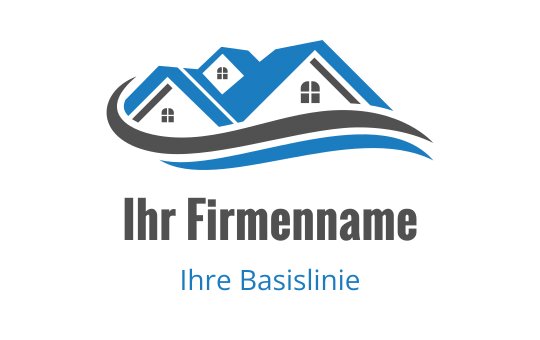 Modernes Logo-Design mit stilisierten Häusern und fließenden blauen Linien