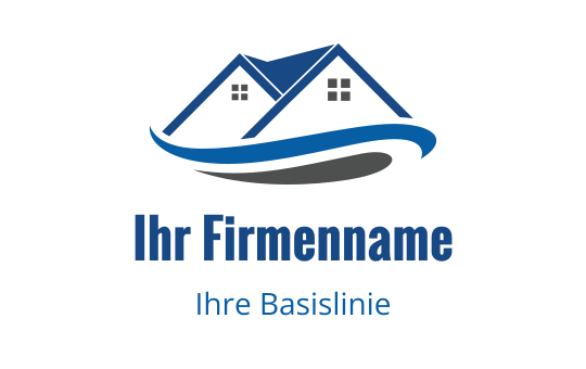 Modernes Logo-Design mit zwei stilisierten Häusern und einem fließenden Wellen-Element