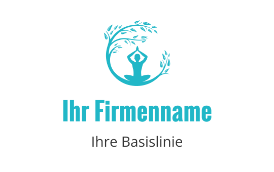 Ruhiges Logo-Design mit einer meditierenden Figur, umgeben von blättrigen Ästen