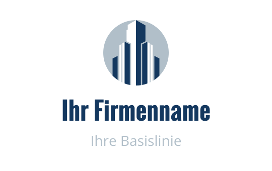 Modernes kreisförmiges Logo-Design mit blauen Wolkenkratzern auf hellem Hintergrund
