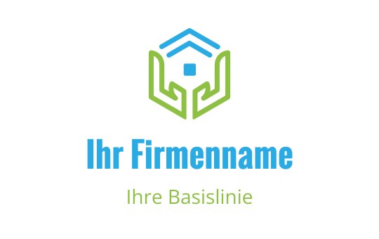 Modernes Logo-Design mit einem Haus und Händen in Grün und Blau
