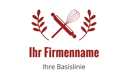 Logo-Design mit Schneebesen und Nudelholz sowie roten Blättern