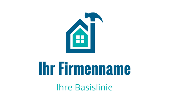 Modernes Hauslogo-Design mit einem Hammer und blauen Akzenten