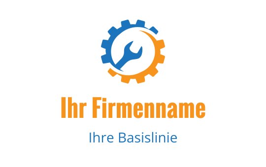 Modernes Logo-Design mit einem Zahnrad und einem Schraubenschlüssel in Blau und Orange