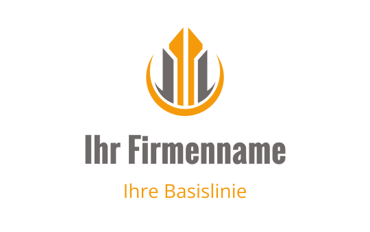 Modernes Logo-Design mit einem stilisierten Stift und kreisförmigen Elementen in Orange und Grau
