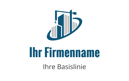 Modernes Logo-Design mit einem stilisierten Gebäude und einer Waage in Blau