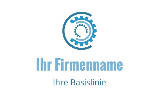 Modernes blaues Zahnrad-Logo-Design mit kreisförmigen Elementen und klarer Typografie