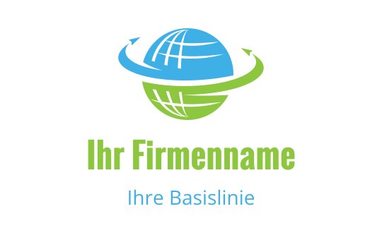 Modernes Logo-Design mit einem Globus und blauen sowie grünen Wirbel-Elementen