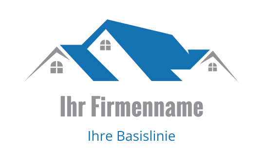 Modernes blaues und graues Logo-Design mit stilisierten Dächern und Fenstern