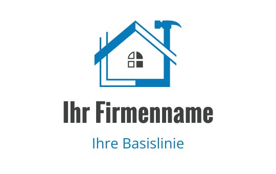 Modernes Hauslogo-Design mit blauem Dach und Hammersymbol