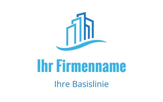 Modernes blaues Skyline-Logo-Design mit fließendem Wellen-Element