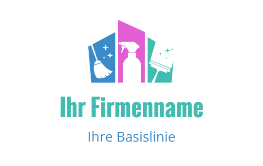 Buntes Logo-Design mit Reinigungswerkzeugen und einer Sprühflasche