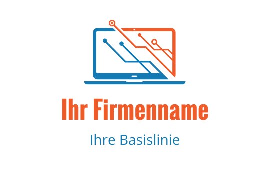 Modernes Laptop-Logo-Design mit blauen und orangefarbenen Schaltkreisen