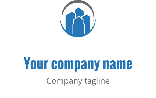 Modernes blaues Skyline-Logo-Design mit kreisförmigem Umriss