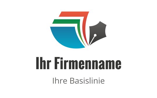 Buntes Logo-Design mit geschichteten Formen und einer Feder