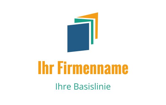 Modernes Logo-Design mit gestapelten blauen und grünen Quadraten sowie orangefarbenen Akzenten
