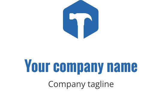 Modernes blaues Hammer-Logo-Design in einer sechseckigen Form