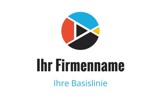 Buntes kreisförmiges Logo-Design mit einem Play-Button und geometrischen Formen