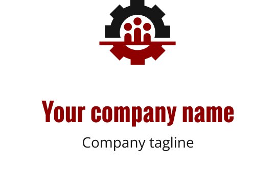 Modernes Logo-Design mit einem Zahnrad und drei Figuren in Rot und Schwarz