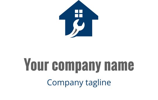 Modernes Hauslogo-Design mit einem Schraubenschlüssel und blauen Akzenten