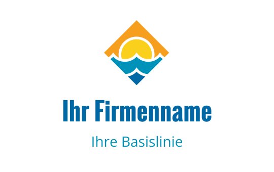 Buntes Logo-Design mit einer Sonne über stilisierten Wellen in Diamantform