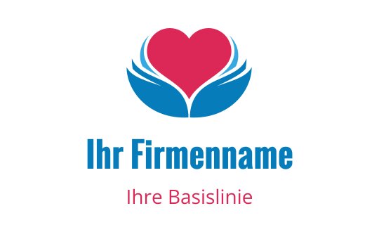Herz und Hände Logo-Design in rosa und blauen Farben