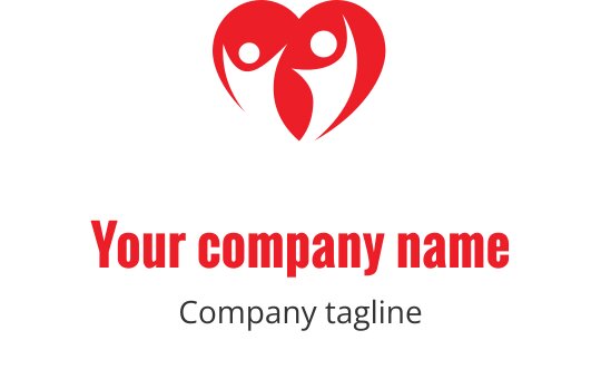 Herzförmiges Logo-Design mit zwei Figuren in Rot und Schwarz