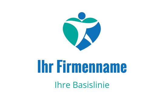 Herzförmiges Logo-Design mit stilisierter menschlicher Figur in Blau und Grün