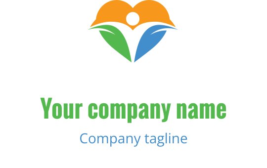 Buntes Herzlogo-Design mit grünen und blauen Blättern
