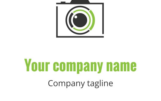 Modernes limonengrünes Logo-Design mit einem stilisierten Kameraobjektiv