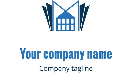 Modernes blaues Logo-Design mit einem stilisierten Gebäude und kantigen Akzenten