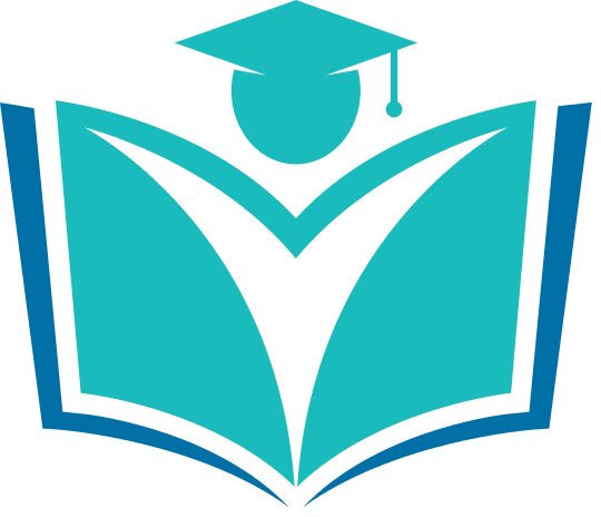 Modernes Logo-Design mit einem offenen Buch und einem Abschlusskap in Türkis