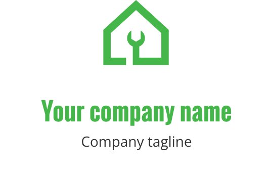 Modernes grünes Hauslogo-Design mit einem Schraubenschlüssel im Dachumriss