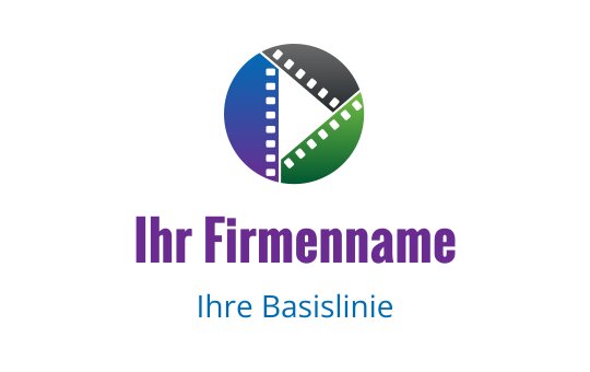 Buntes kreisförmiges Logo-Design mit Filmstreifen-Segmenten in Blau, Grün und Schwarz