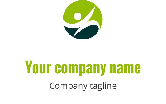 Dynamisches Logo-Design mit einer grünen kreisförmigen Form und einer bewegten Figur