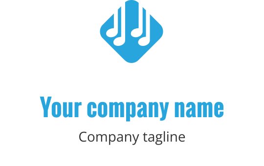 Kreatives blaues Logo-Design mit stilisierten Schallwellen und Musiknoten