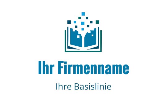 Modernes blaues Logo-Design mit einem offenen Buch und Pixelelementen