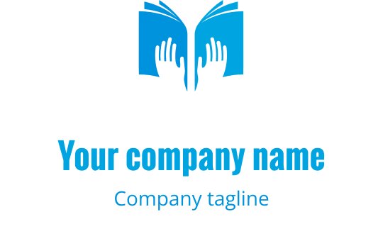 Offenes Buch Logo-Design mit Händen in lebhaftem Blau