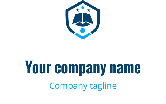 Schild-Logo-Design mit einem offenen Buch und blauen Sternen