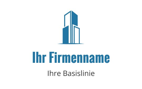 Modernes blaues Wolkenkratzer-Logo-Design mit klaren Linien und fetter Typografie