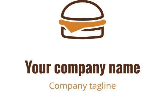 Ein einfaches Burger-Logo-Design mit einem braunen Brötchen und orangefarbenen Akzenten