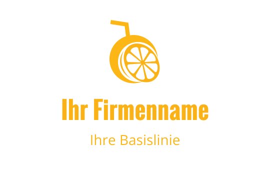 Modernes oranges Zitruslogo-Design mit einem Strohhalm und geschnittenem Obst