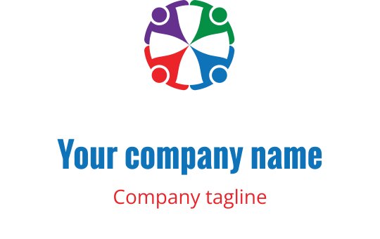 Buntes Logo-Design mit verbundenen Figuren in Lila, Grün, Rot und Türkis