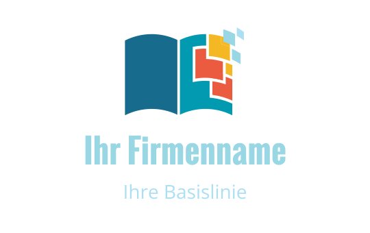 Buntes offenes Buchlogo-Design mit abstrakten Formen und lebhaften Quadraten