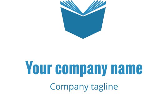 Modernes blaues Buchlogo-Design mit stilisierten Seiten und klarer Typografie