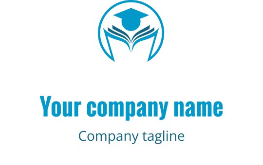 Modernes Logo-Design mit einem offenen Buch und einem Abschlusskap in Blau