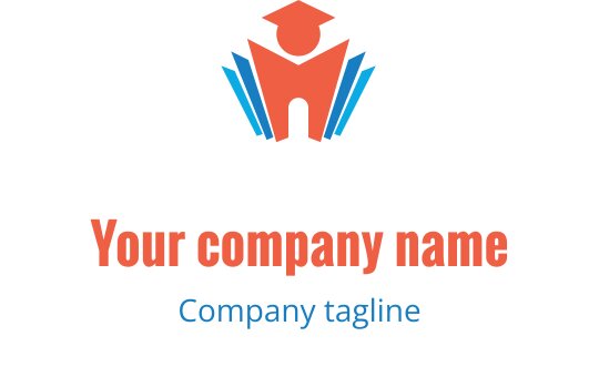 Kreatives Logo-Design mit einem roten Abschlussmütze über einer blauen und roten Struktur