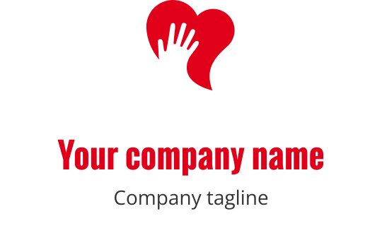 Herzlogo-Design mit einer Hand in Rot und Schwarz