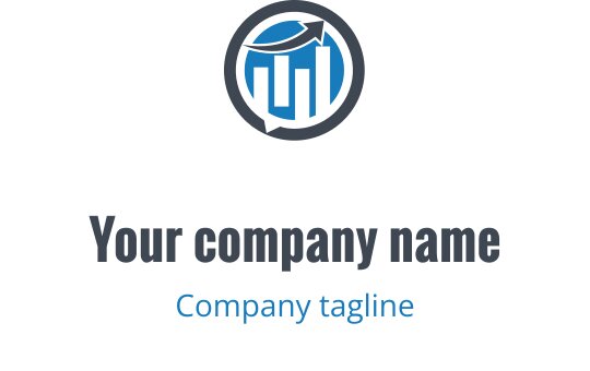 Modernes Logo-Design mit einem Kreisdiagramm und einem aufwärts gerichteten Pfeil in Blau