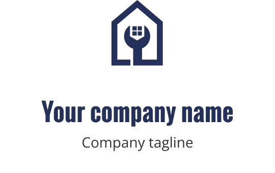 Fettes Marineblaues Logo-Design mit einem stilisierten Haus und Werkzeugen